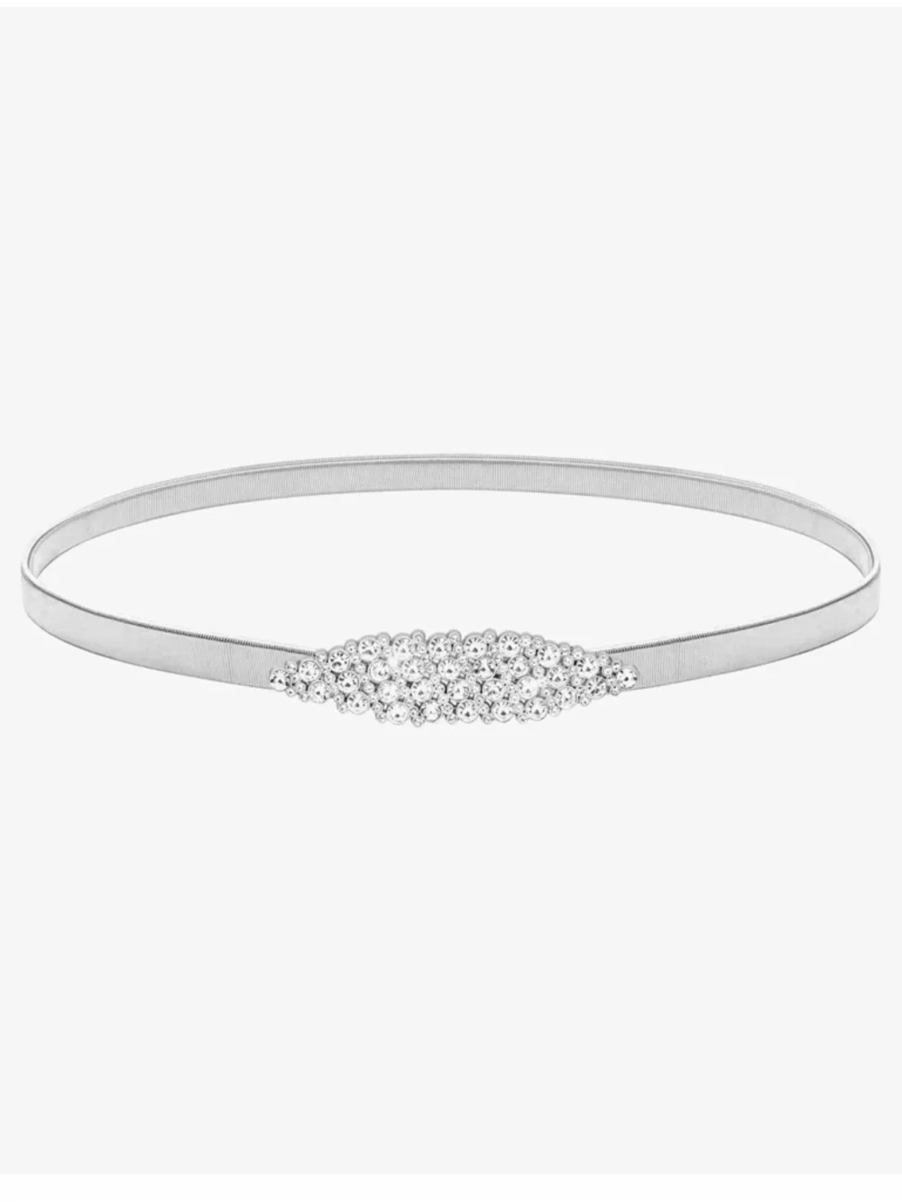 New Crystal-Embellished Silver Tone Elastic Belt - Picture 1 of 3